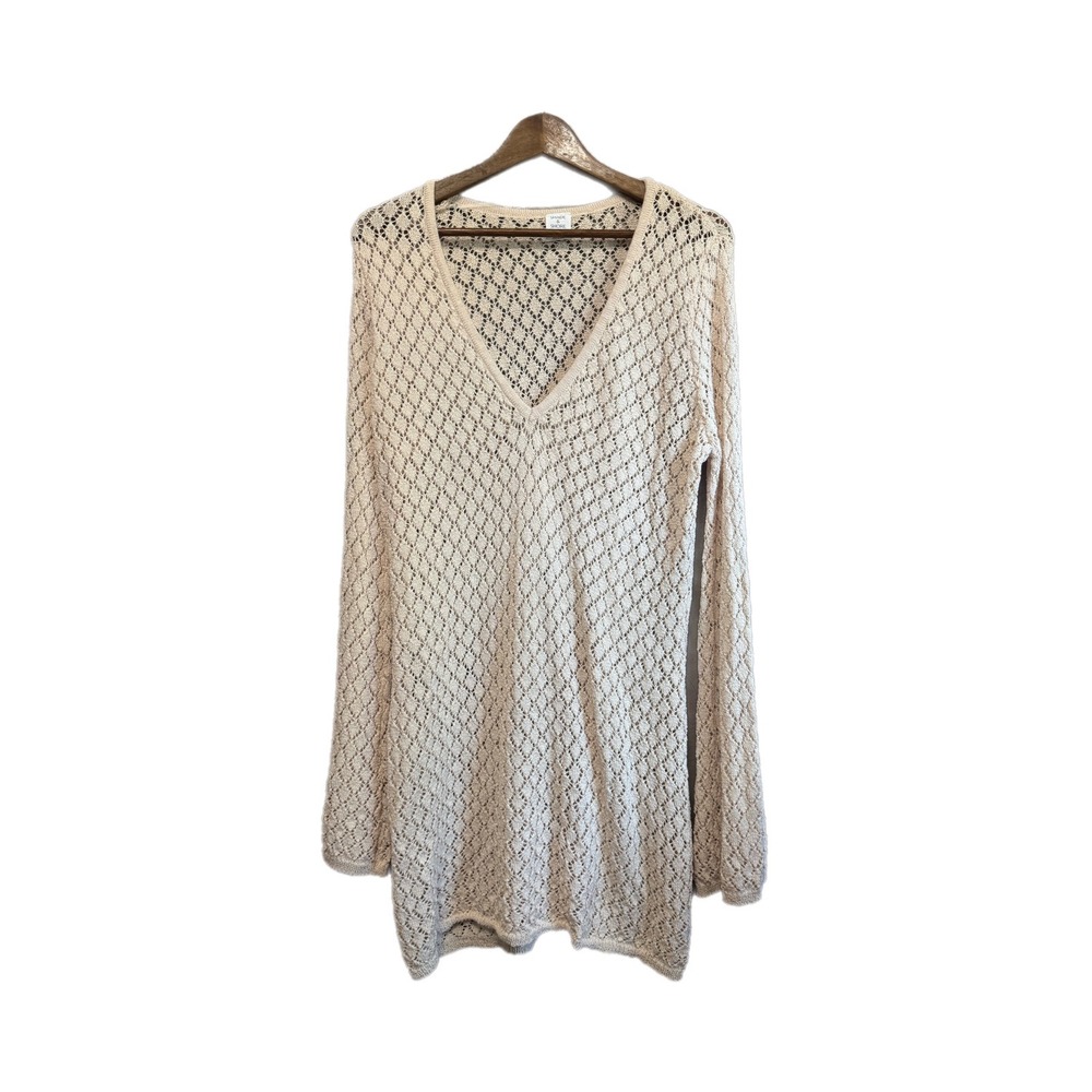 Shade & Shore Crochet Cover Up Womens XL 16 Beige Excellent V-Neck Long Sleeve